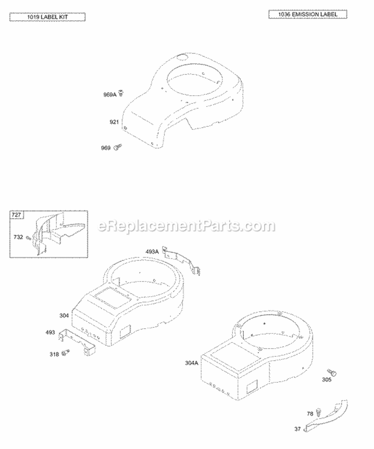 Blower Housing Diagram and Parts List for 313707-0162-E5  Briggs and Stratton Engine